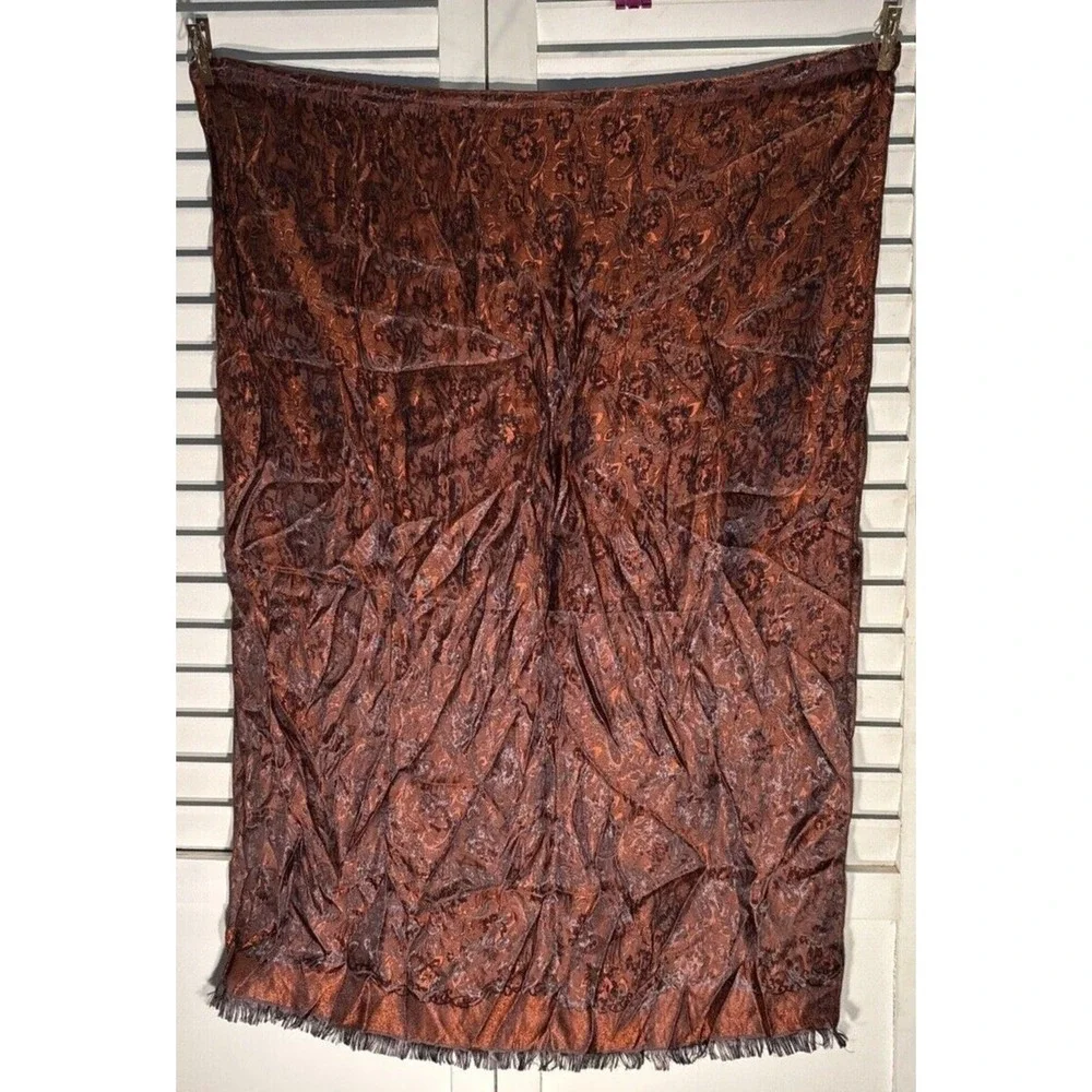 Vintage Silk Scarf Browns‎ Orange Floral Paisley ~ 72